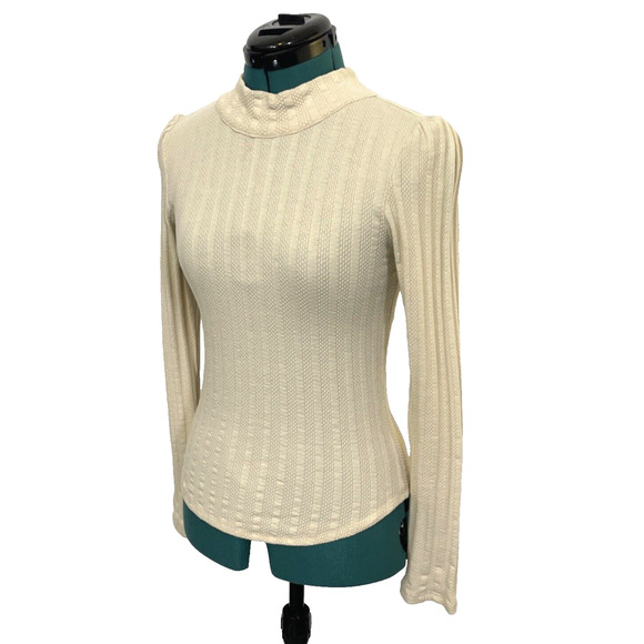 Free People Party in the Back Top Ribbed Knit Open Back w/ Scarf Tie Ivory Small - Picture 3 of 9